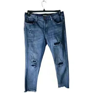 Tiffany Skinny Ankle Denim Jeans Womens Size 14 Distressed Tapered Raw Hem Blue